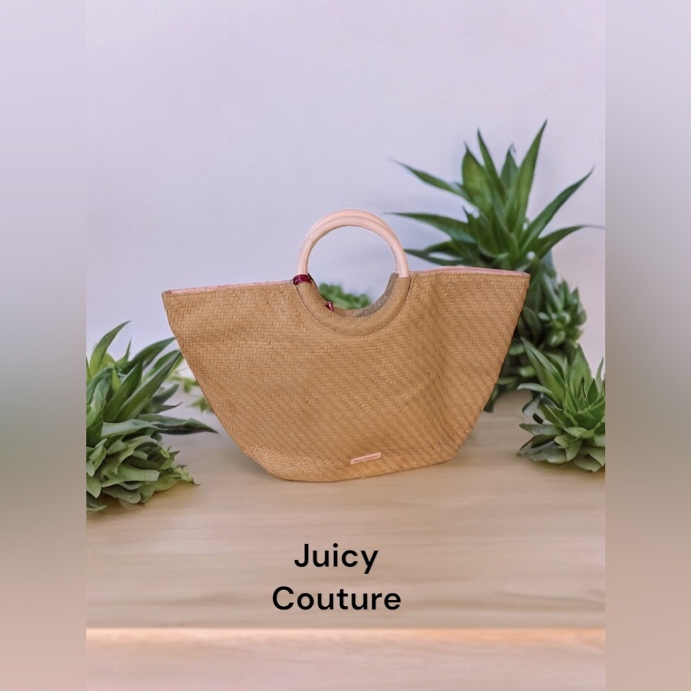 Juicy Couture vintage woven basket straw pink tote large carryall